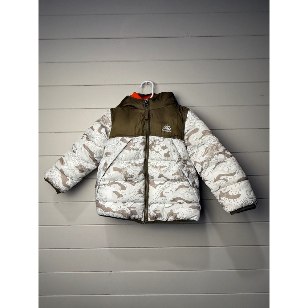 Snozu Kids 2T Puffer Jacket‎ Camo Print Orange Fleece Lined Hooded Winter 2T